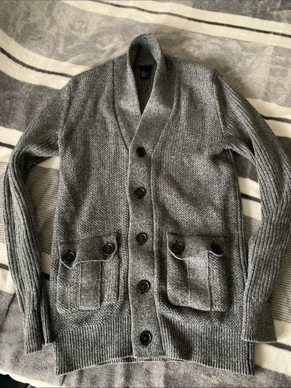 H&M Charcoal Gray Shawl-Collar Button-Up Cardigan